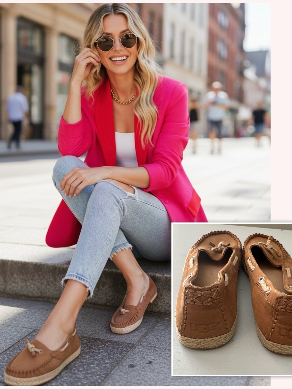 UGG leather  Tan Moccasin Espadrille Loafers - Comfortable Slip-On Shoes
